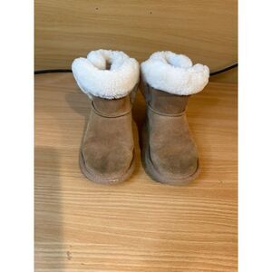UGG Kids Chestnut Suede Boots Shearling Fold Over Cuff Girls Size 12